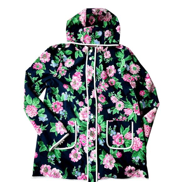 Janie and Jack Other - Janie & Jack Girls Floral Rain Coat Size 10/12 Blue Pink Peonies Mid-Length